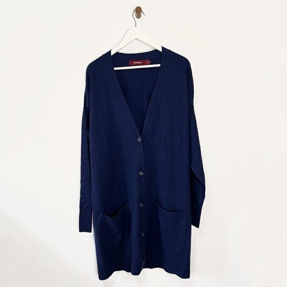 NEW Sies Marjan Marion Blue 100% Wool Cut Out Long Line Cardigan - Picture 3 of 11